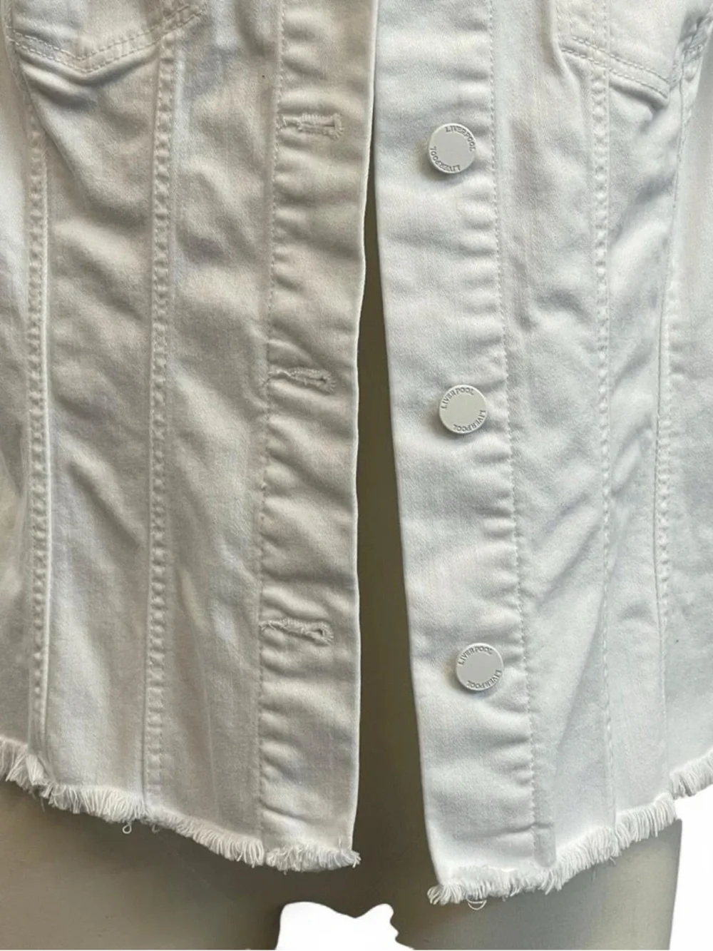 Tailored L Liverpool White Frayed Collar Denim Jean Jacket Women Classic Summer - Picture 3 of 9